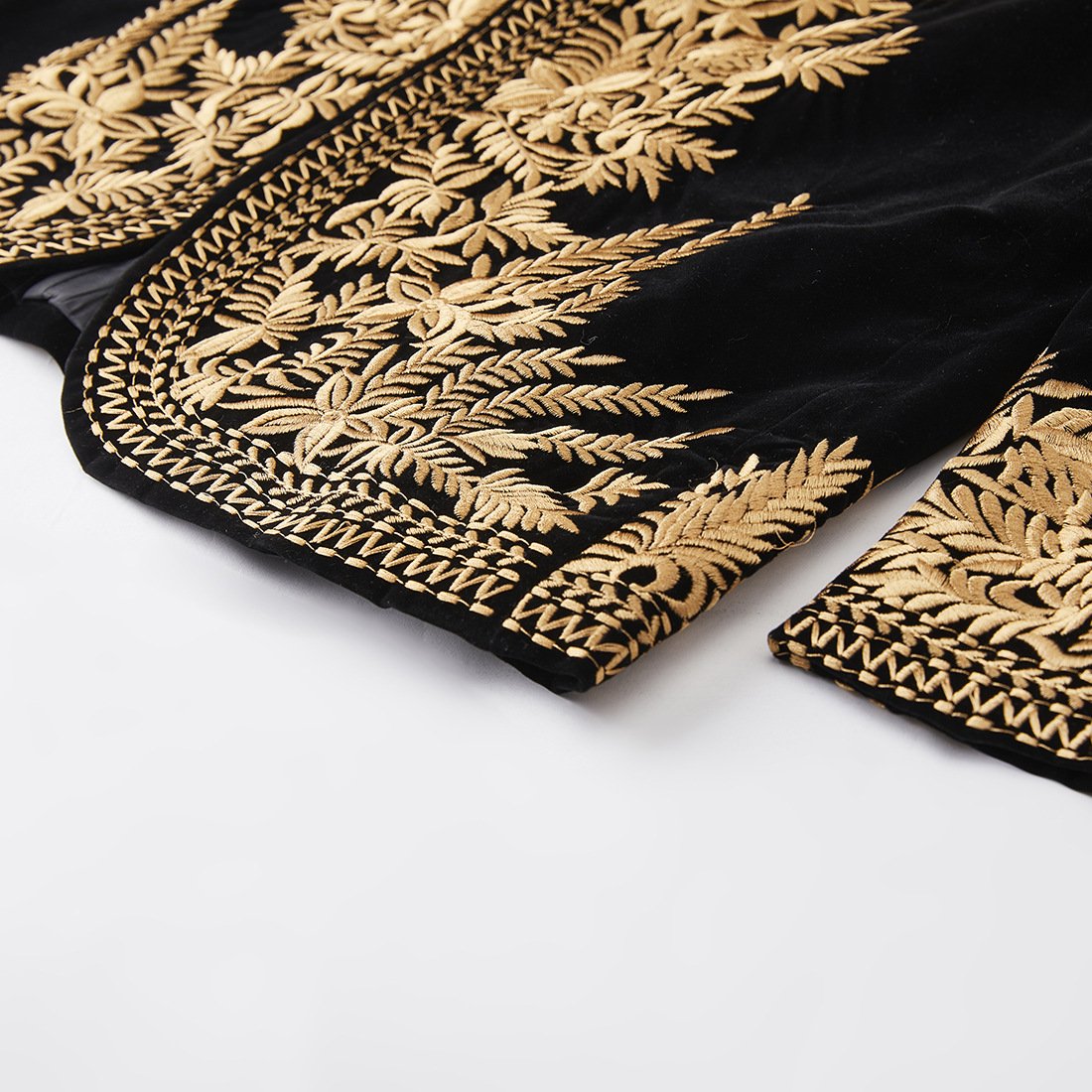 Men's Luxury Gold Embroidered Black Velvet Tuxedo Blazer