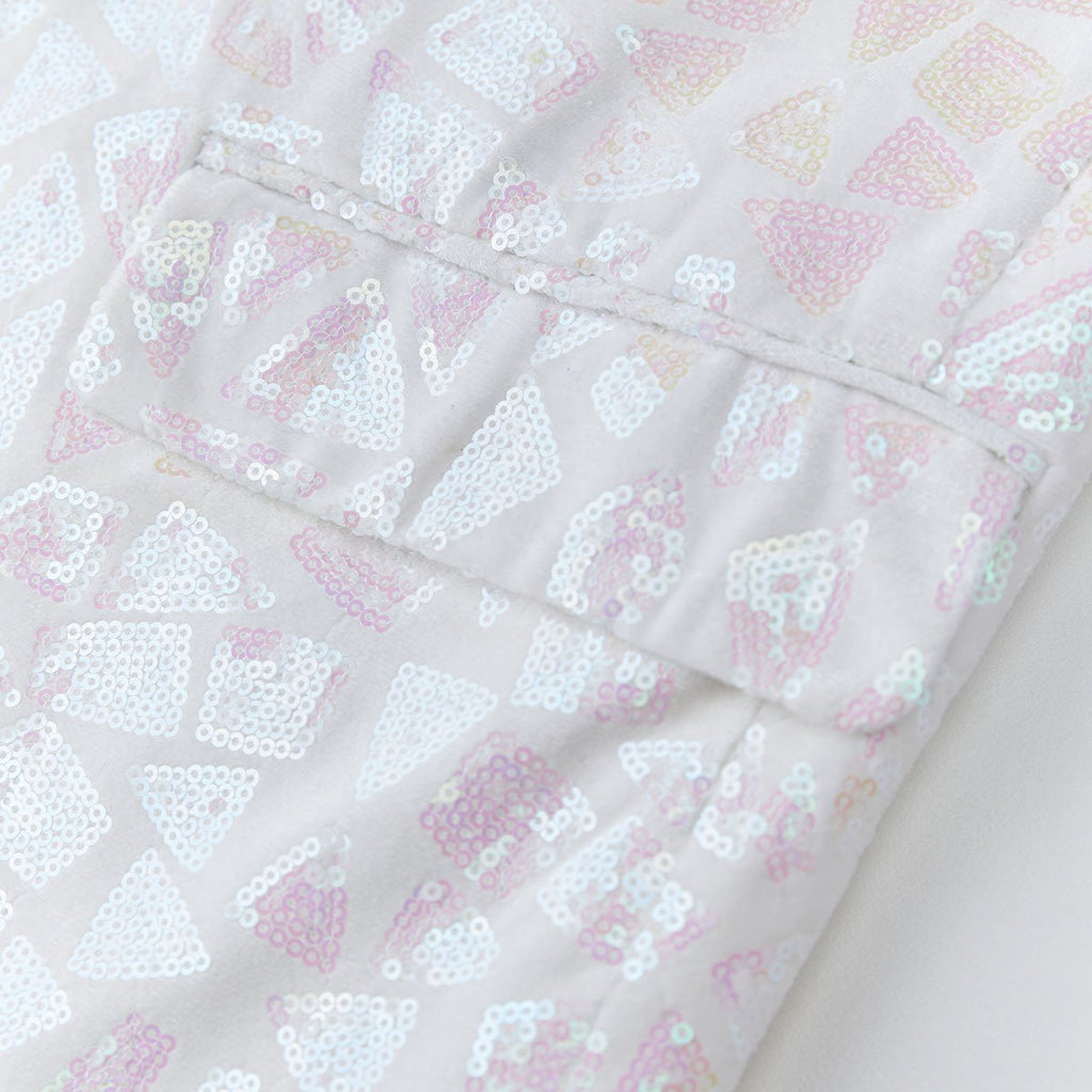 Men's Sequin Pink Geometric Mosaic White Tuxedo