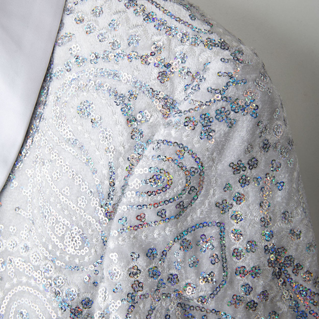 Men's Silver Sequin Paisley Dark White Tuxedo Jacket