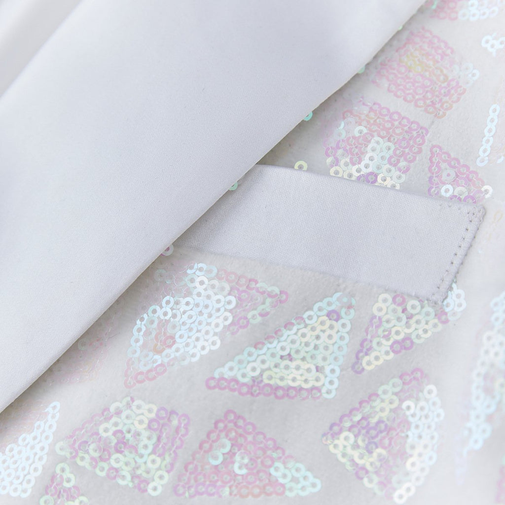 Men's Sequin Pink Geometric Mosaic White Tuxedo