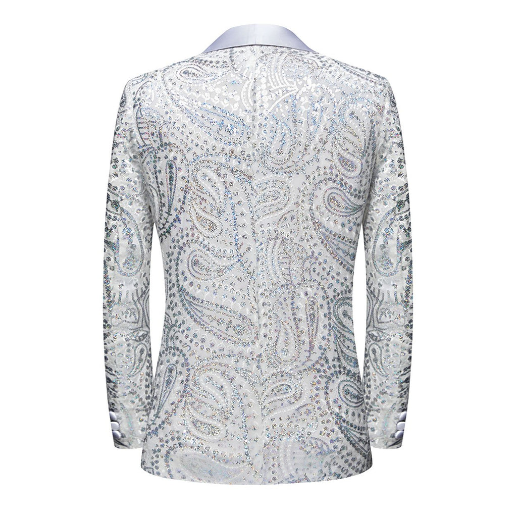 Men's Silver Sequin Paisley Dark White Tuxedo Jacket