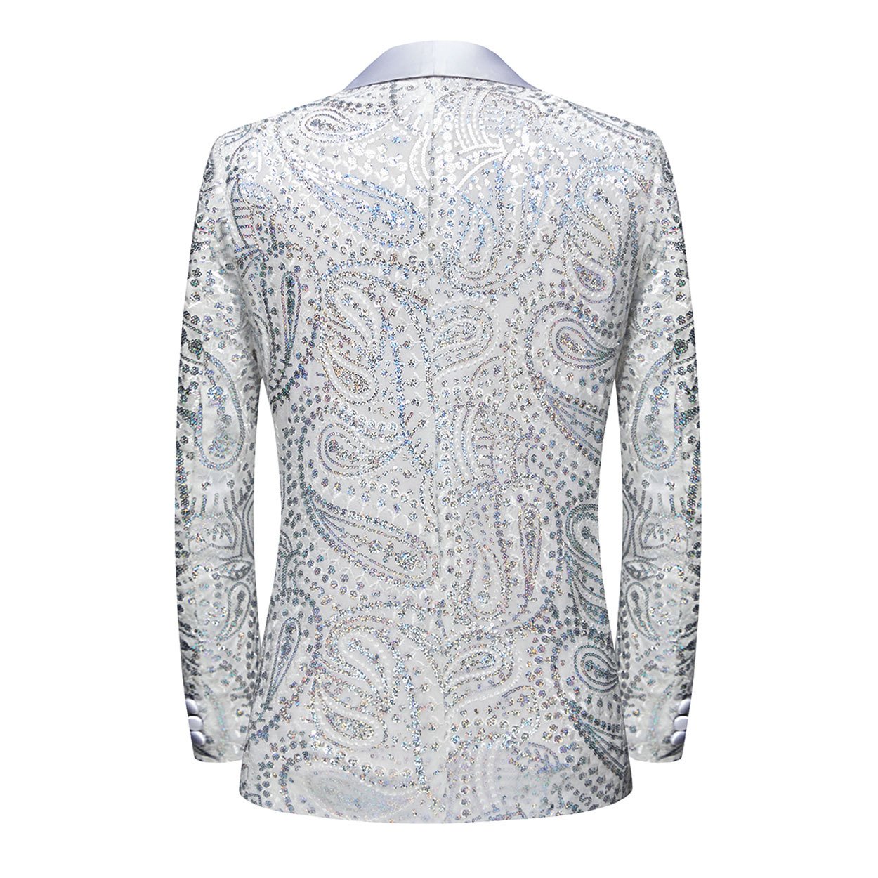Men's Silver Sequin Paisley Dark White Tuxedo Jacket