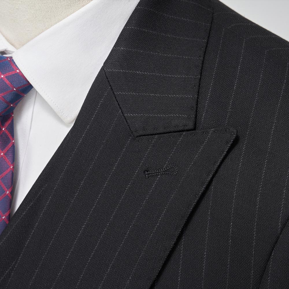 Men's Peak Lapel 3-Piece Striped Two Button Black Suit