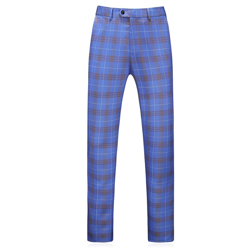 Men's Three-Piece Double-Breasted Light Blue Plaid Suit