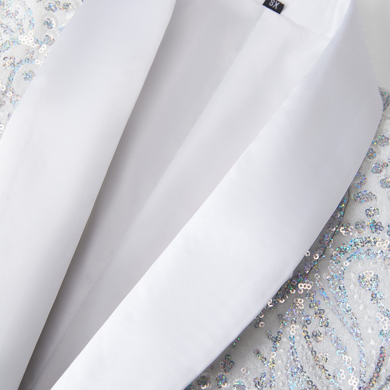 Men's Silver Sequin Paisley Dark White Tuxedo Jacket