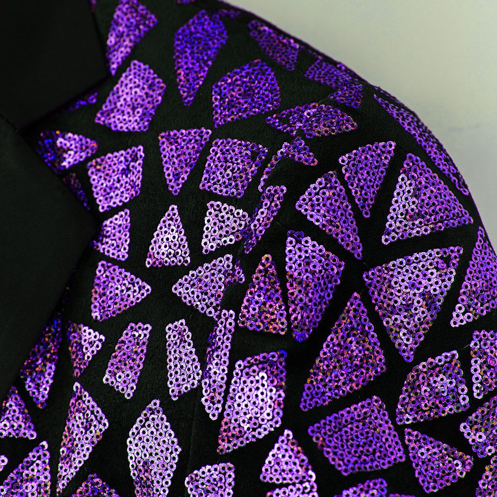 Men's Sequin Geometric Mosaic Dark Purple Tuxedo