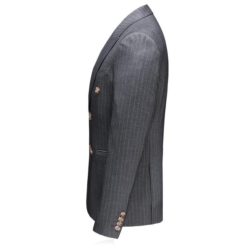Men's Three-Piece Double-Breasted Subtile Striped Grey Suit