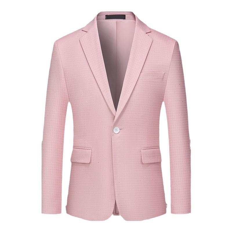 Men's 2-Piece Slim Fit Plaid Sequin Pink Suit