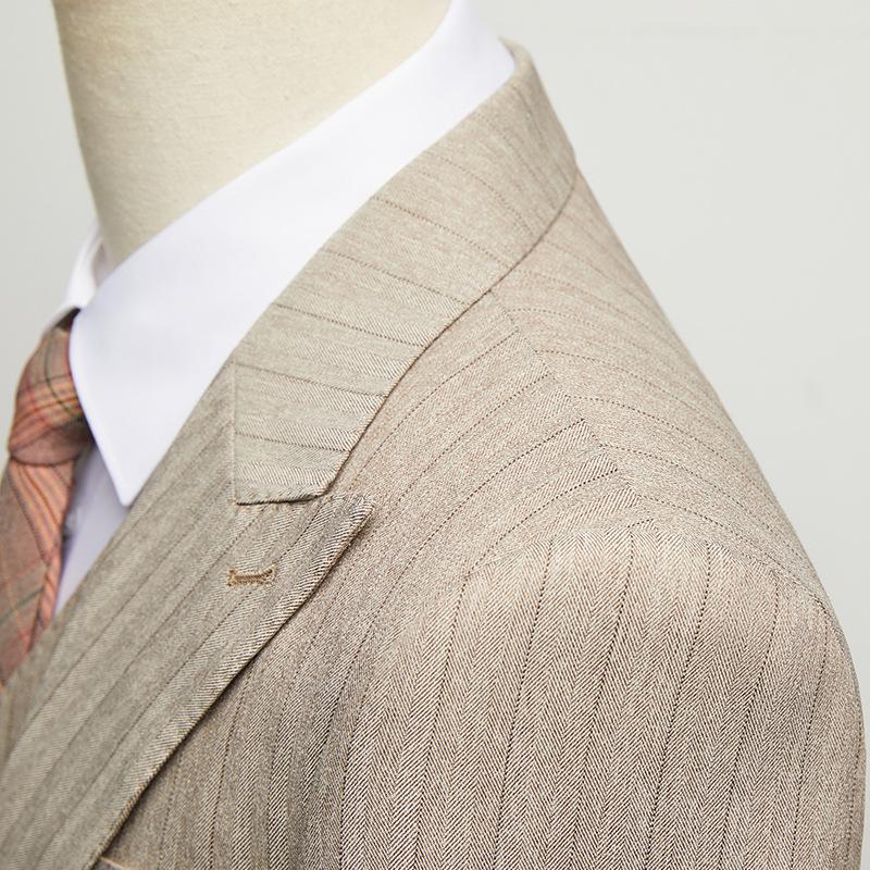 Men's 3-Piece Stripe Beige Suit