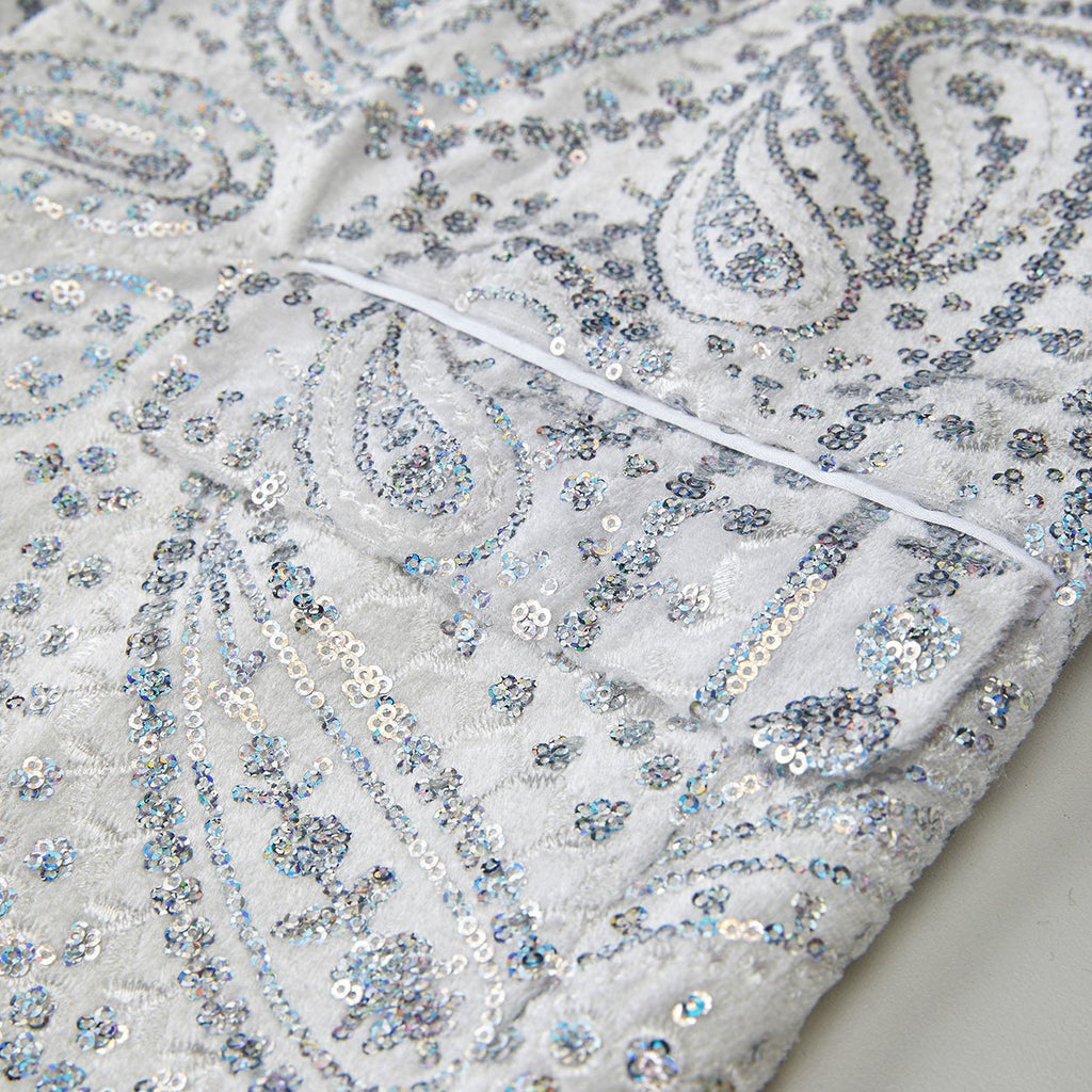 Men's Silver Sequin Paisley Dark White Tuxedo Jacket