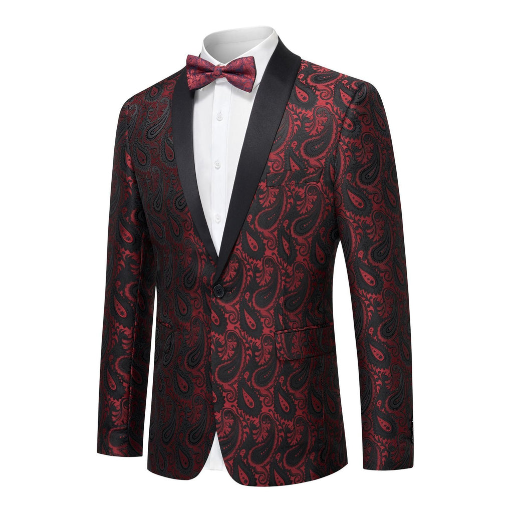 Men's Classic Paisley Shawl Collar Burgundy Tuxedo Jacket