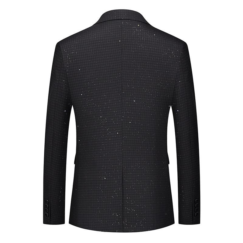 Men's 2-Piece Slim Fit Plaid Sequin Black Suit