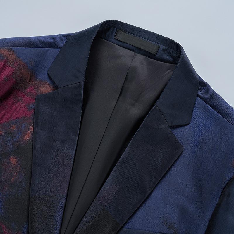 Men's One-Button Ink Painting Style Dark Navy Jacket