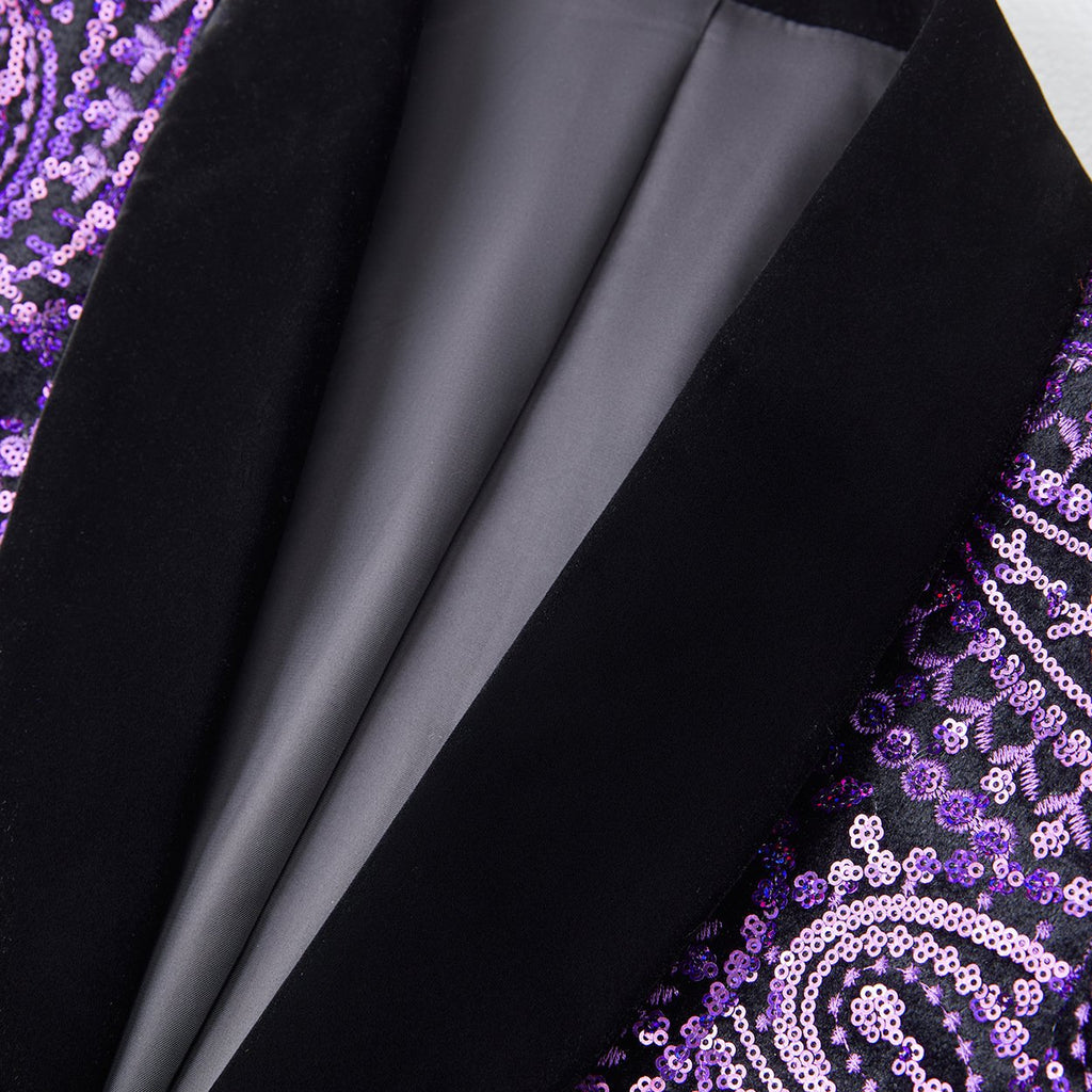 Men's Sequin Blue Paisley Dark Purple Tuxedo Jacket