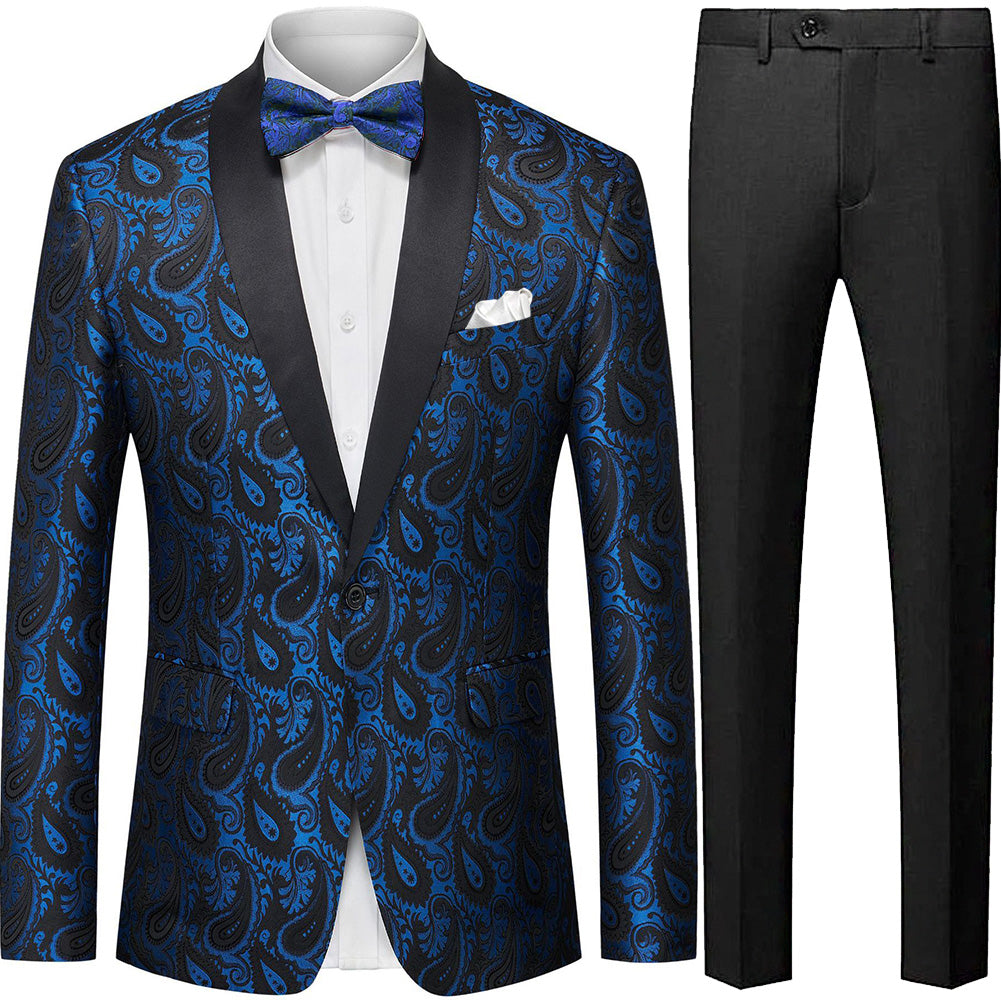 Men's Classic Paisley Shawl Collar Blue Tuxedo Jacket