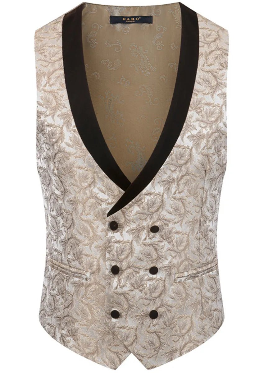 Men's 3-Piece Shawl Collar Leaf Jacquard Beige Tuxedo