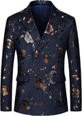 Men's Double-breasted Gold and Silver Floral Navy Blazer