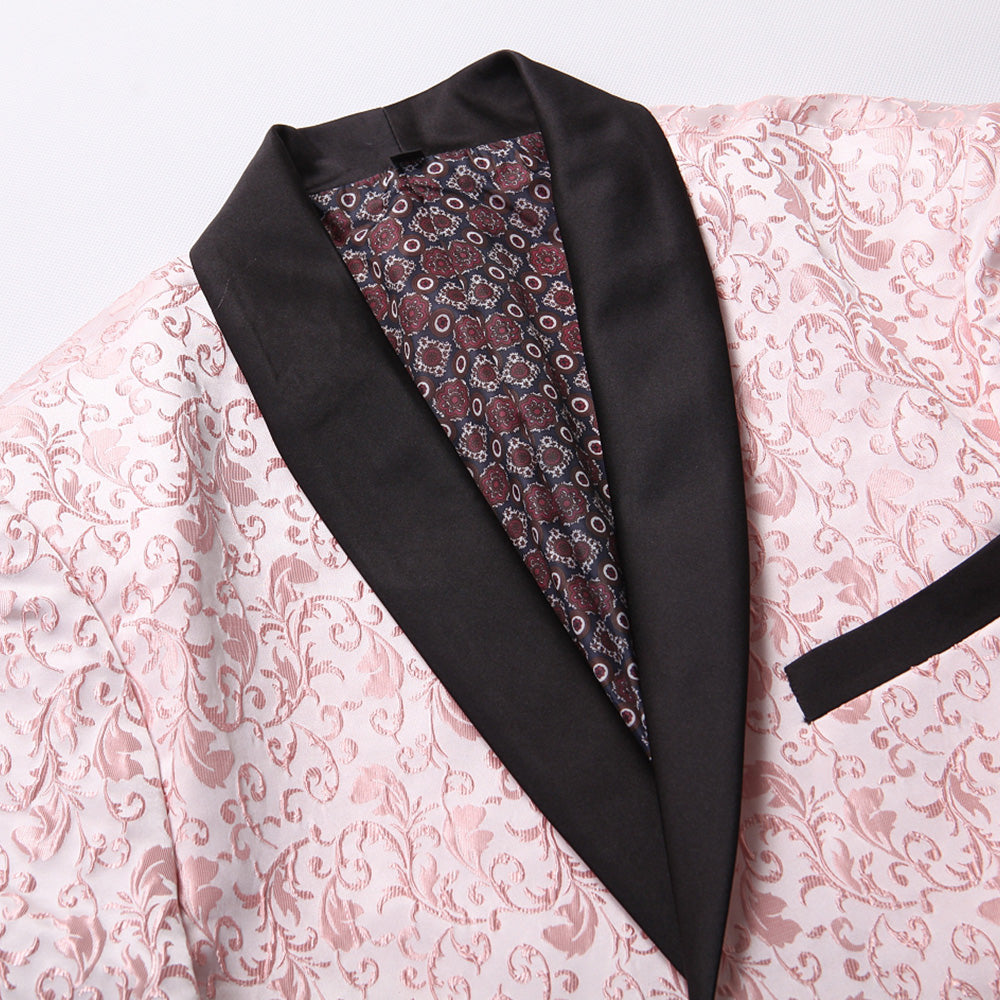 Men's 2-Piece Pink Jacquard Embroidery Paisley Tuxedo