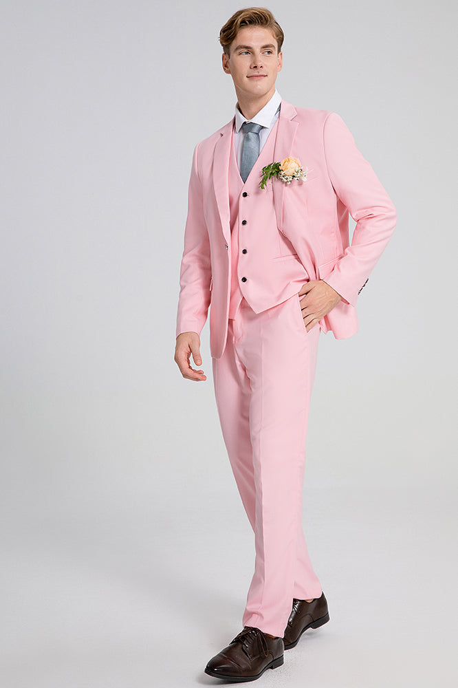 Men's 3-Piece Paisley Stylish Pink Suit for Men