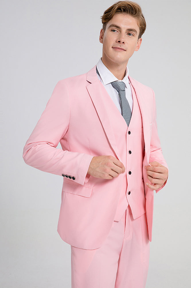 Men's 3-Piece Paisley Stylish Pink Suit for Men