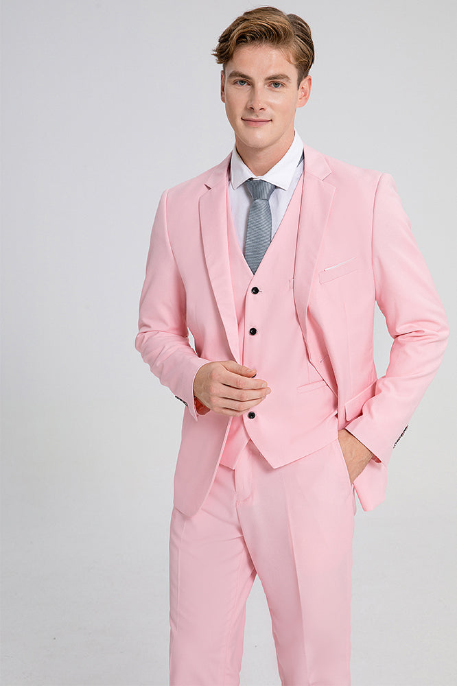 Men's 3-Piece Paisley Stylish Pink Suit for Men