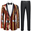Men's Reversible Full Sequin Gold and Red Pinstripe Suit