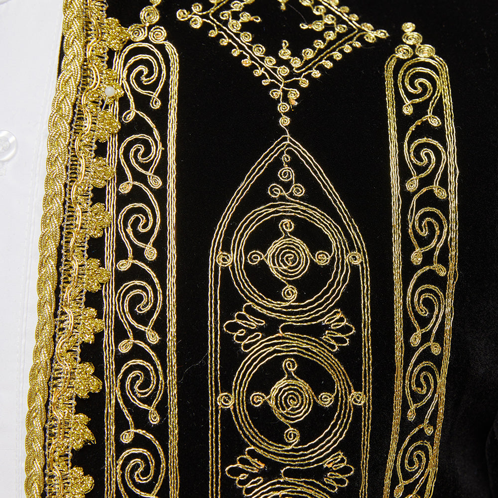 Men's Luxury Gold Embroided Court Style Black Tuxedo Jacket