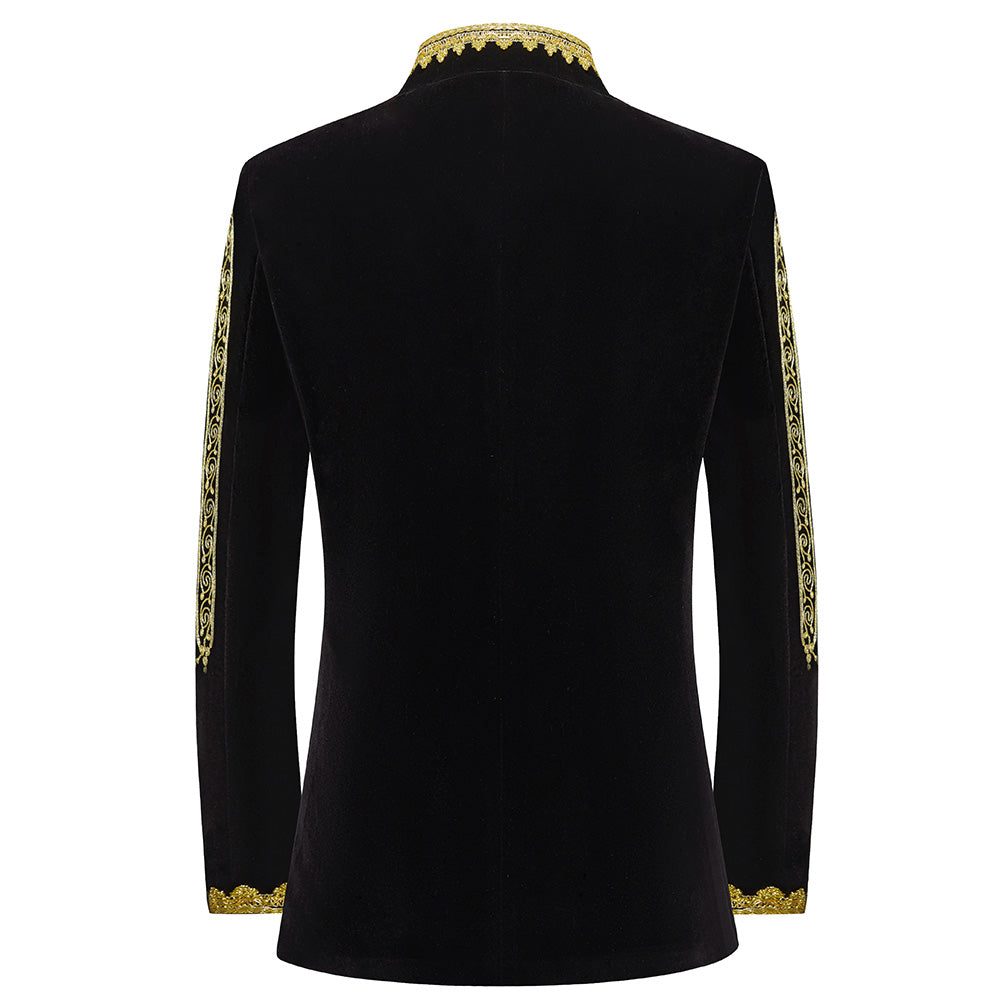 Men's Luxury Gold Embroided Court Style Black Tuxedo Jacket
