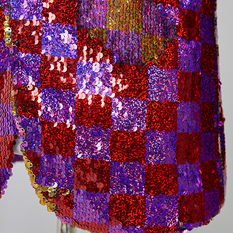 Men's Gradient Grid Purple and Red SequinTuxedo Jacket