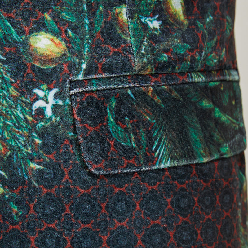 Men's Skin-friendly Fabric Peacock Print Dark Green Tuxedo