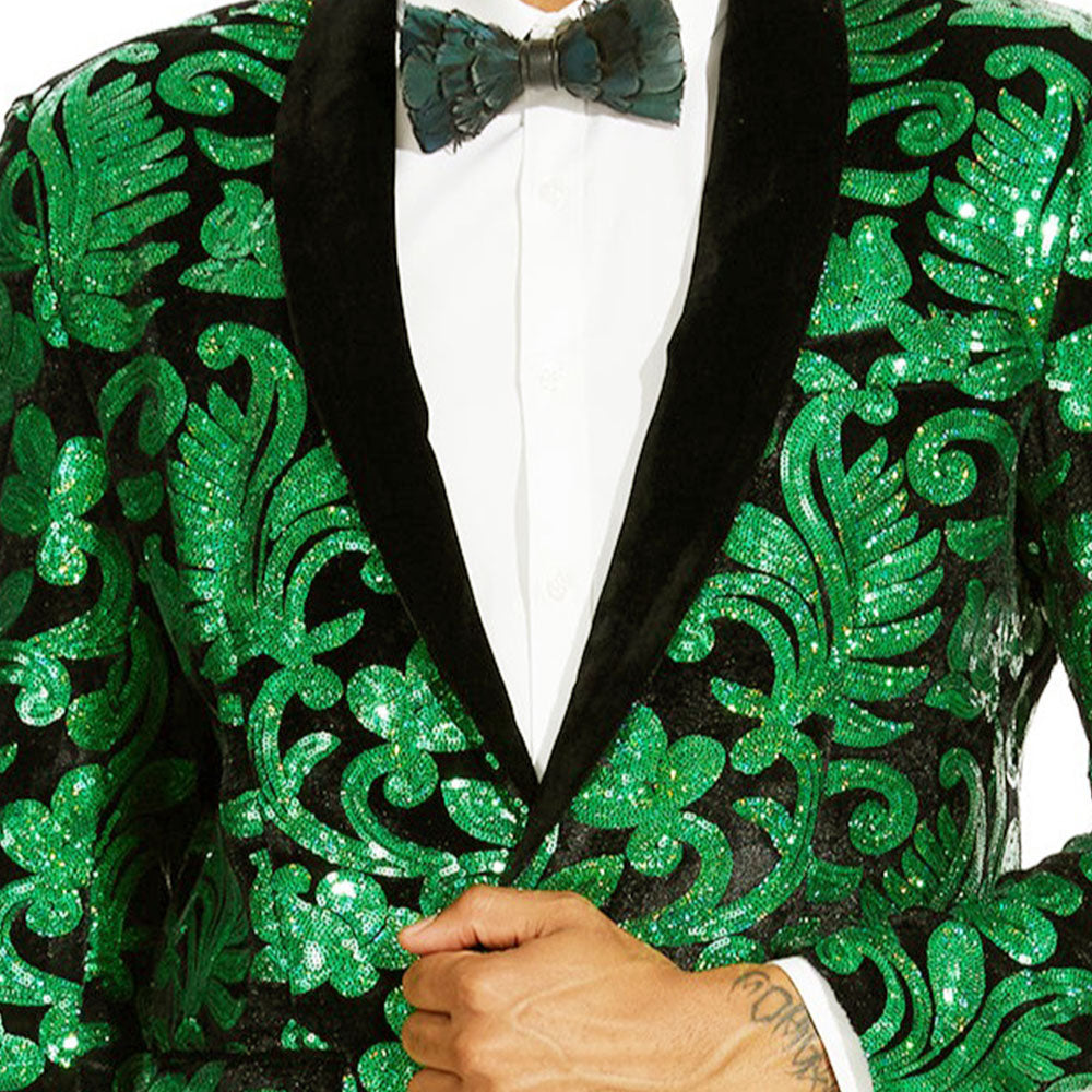 Men's 2-Piece Blossom Green Sequin Tuxedo Shawl Collar