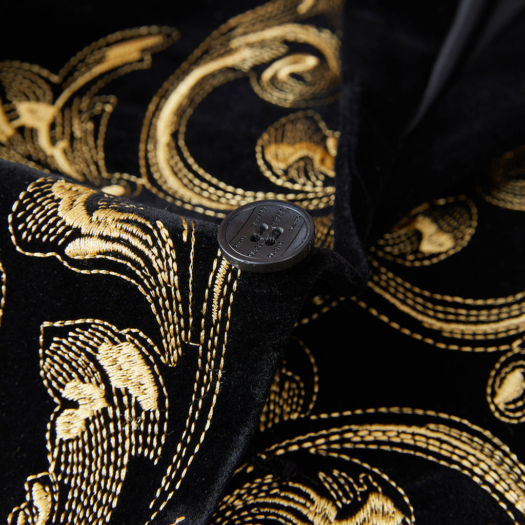 Men's Embroidered Gold Damask Black Tuxedo
