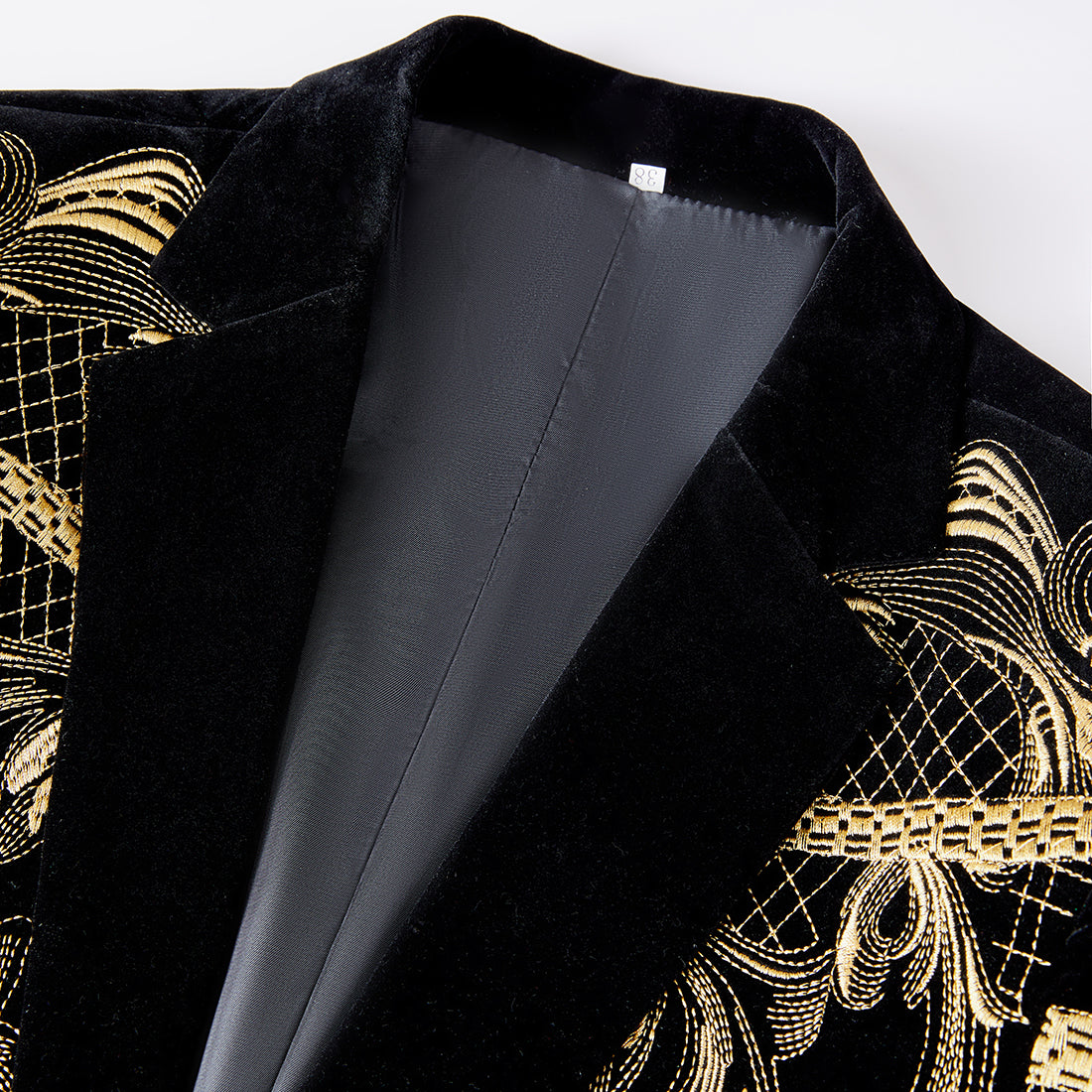 Men's Embroidered Gold Damask Black Tuxedo