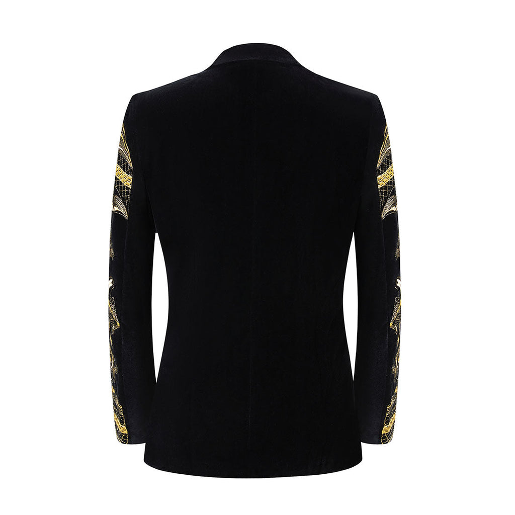 Men's Embroidered Gold Damask Black Tuxedo