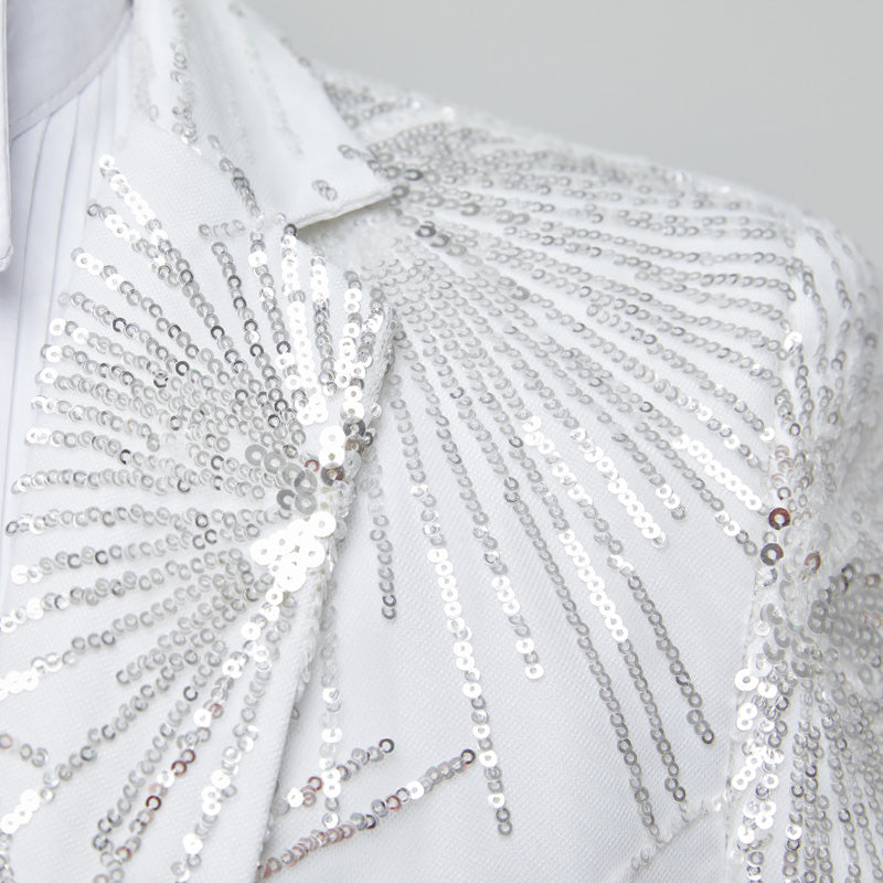 Men's Shimmering Fireworks Pattern White Suit Jacket