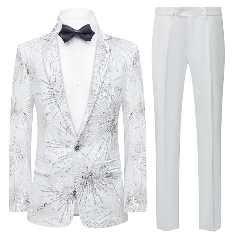 Men's Shimmering Fireworks Pattern White Suit Jacket