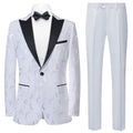 Men's 2-Piece Rose Jacquard White Wedding Suit for Groom