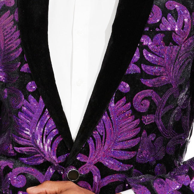 Men's Sparkle Floral Purple Sequin Tuxedo Jacket